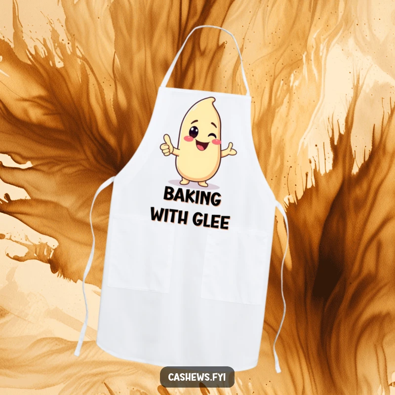Funny apron with a kawaii cashew character giving a thumbs-up, ideal for cute and humorous kitchen activities.