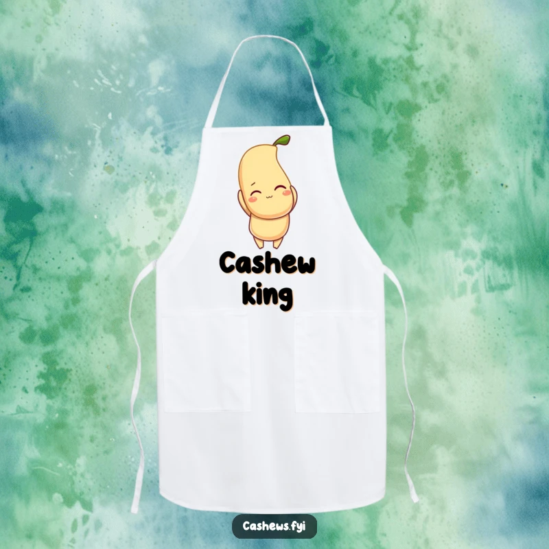 Funny apron with a winking cashew character holding a glowing cashew, perfect for adding nutty humor to kitchen activities.