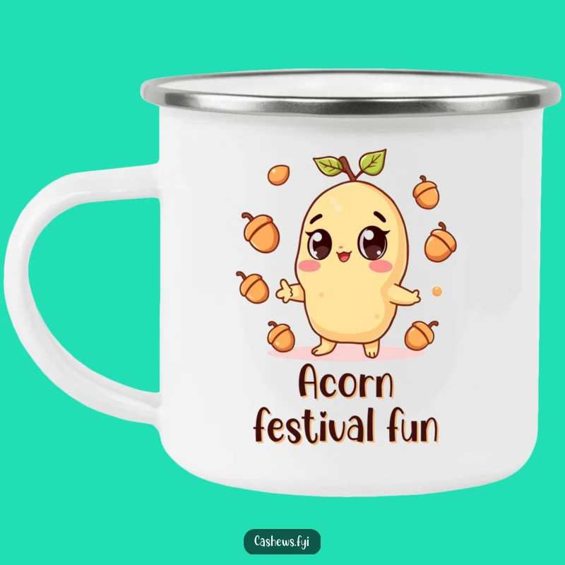 Funny Kawaii Cashew Juggling Acorns Camping Mug - Outdoor Cute Nutty Drinkware