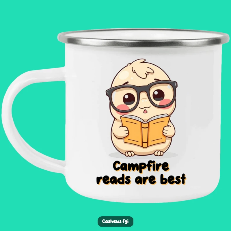 Funny Cashew Camping Mug: Bookworm Nut with Big Glasses Cup