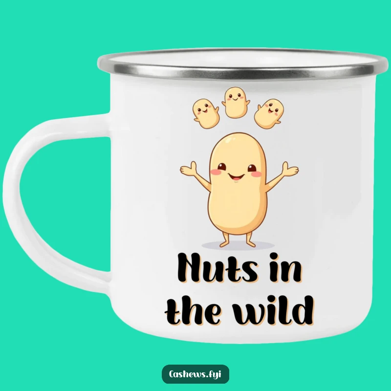 Funny Cashew Juggling Camping Mug: Enjoy Your Drink with Nutty Humor Outdoors