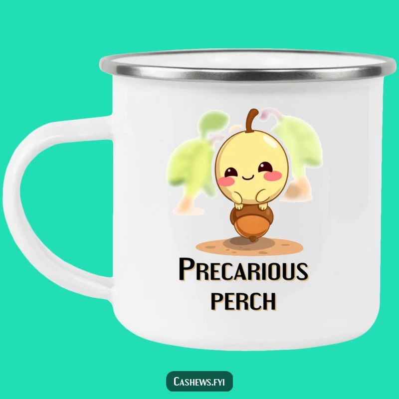 Funny Cashew Trail Mug: Mischievous Cashew Balancing Acorn for Adventures