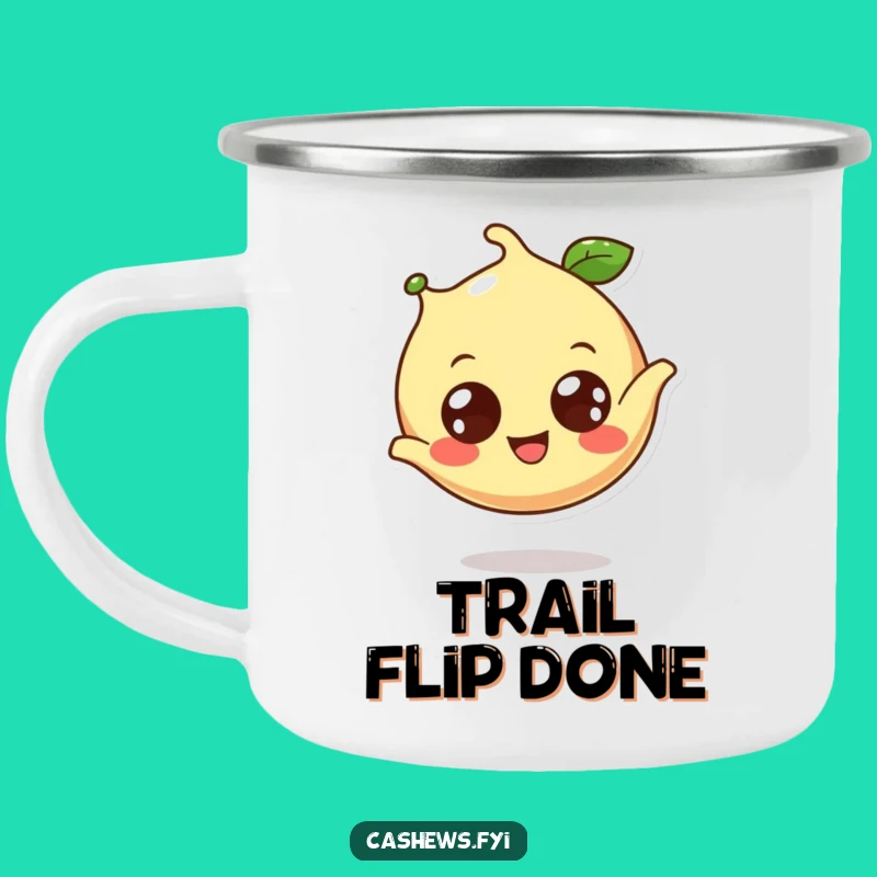 Funny Cashew Camp Mug: Cheerful Cashew Somesault for Outdoor Adventures