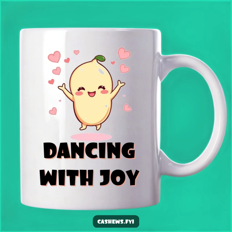 Funny Kawaii Cashew Dancing Mug: Joyful Nutty Hearts, Perfect Funny Gift