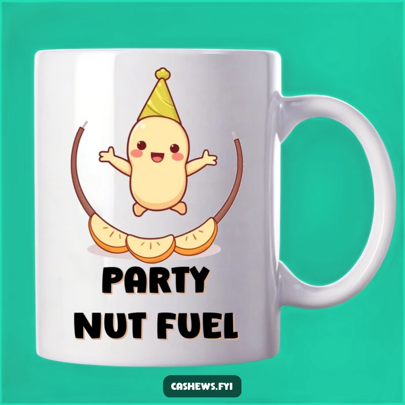 Funny Cashew Party Mug: Jumping Nut Character, Hilarious Celebration Gift for Fun Lovers