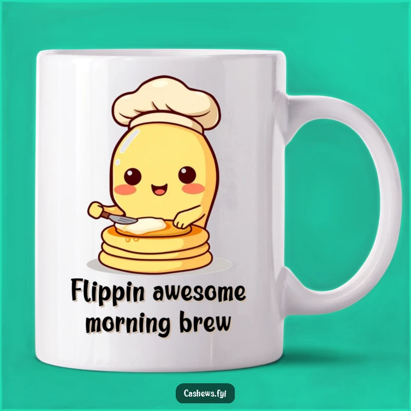 Funny Kawaii Cashew Chef Flipping Pancakes Mug - Perfect Humorous Breakfast Gift