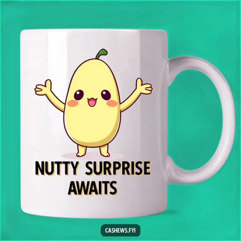 Funny Kawaii Cashew Mug - Surprised Nut Character Gift for Delight
