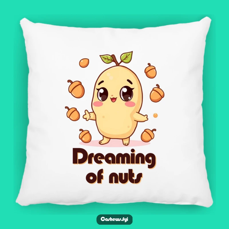 Funny Kawaii Cashew Juggling Acorns Pillow - Cozy & Cute Nutty Accent