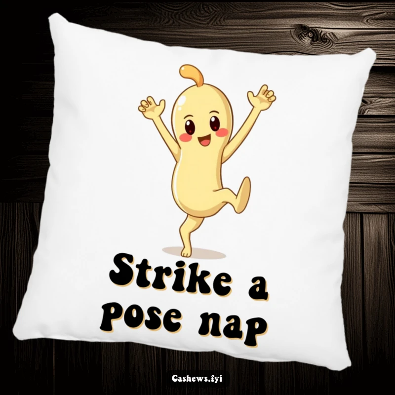 Funny pillow featuring a cashew character in a dramatic, show-stopping pose, bringing theatrical flair to any room.