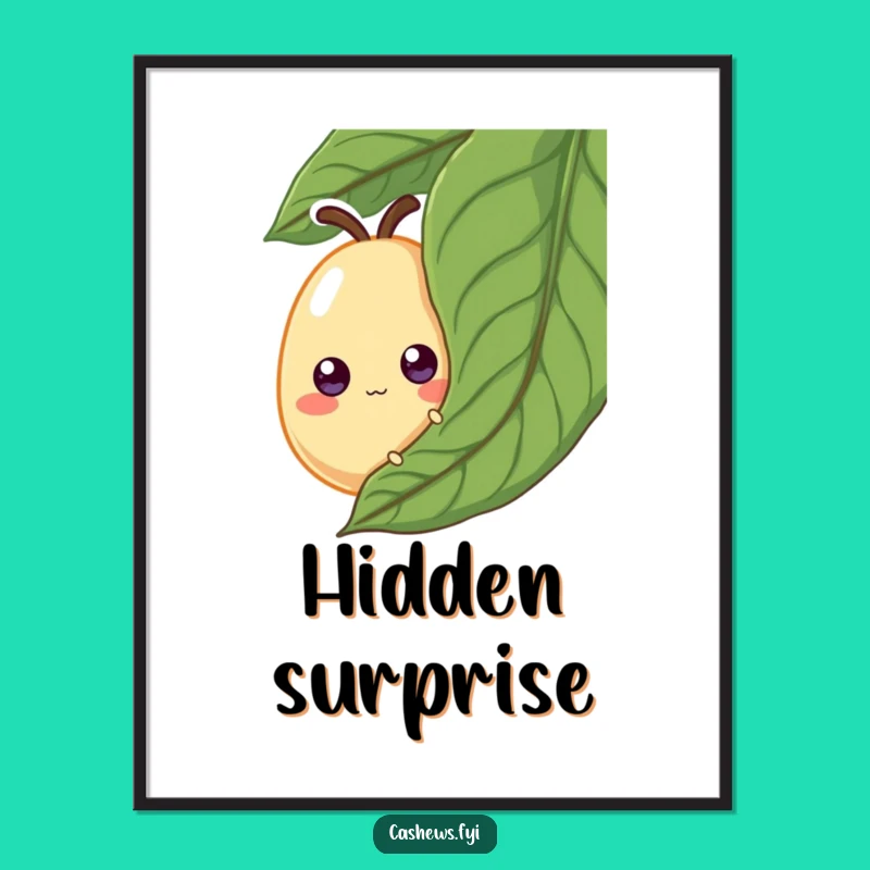 Funny Cashew Digital Art: Googly Eye Nut Peeking Print