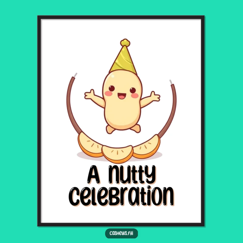 Funny Cashew Party Digital Art: Jumping Nut Printable, Instant Celebration Decor Gift