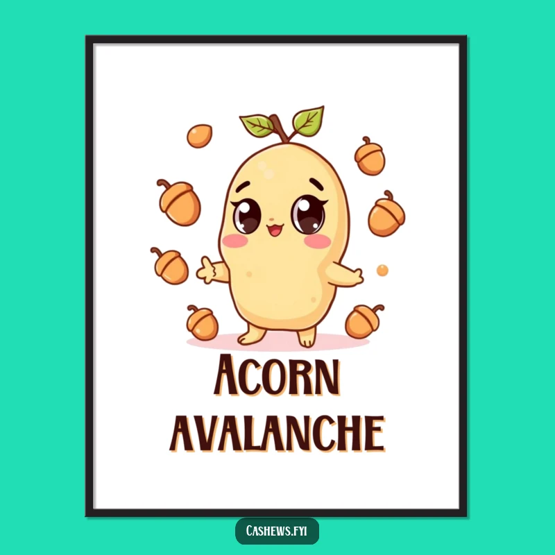 Funny Kawaii Cashew Juggling Acorns Digital Art - Cute Nutty Wall Decor