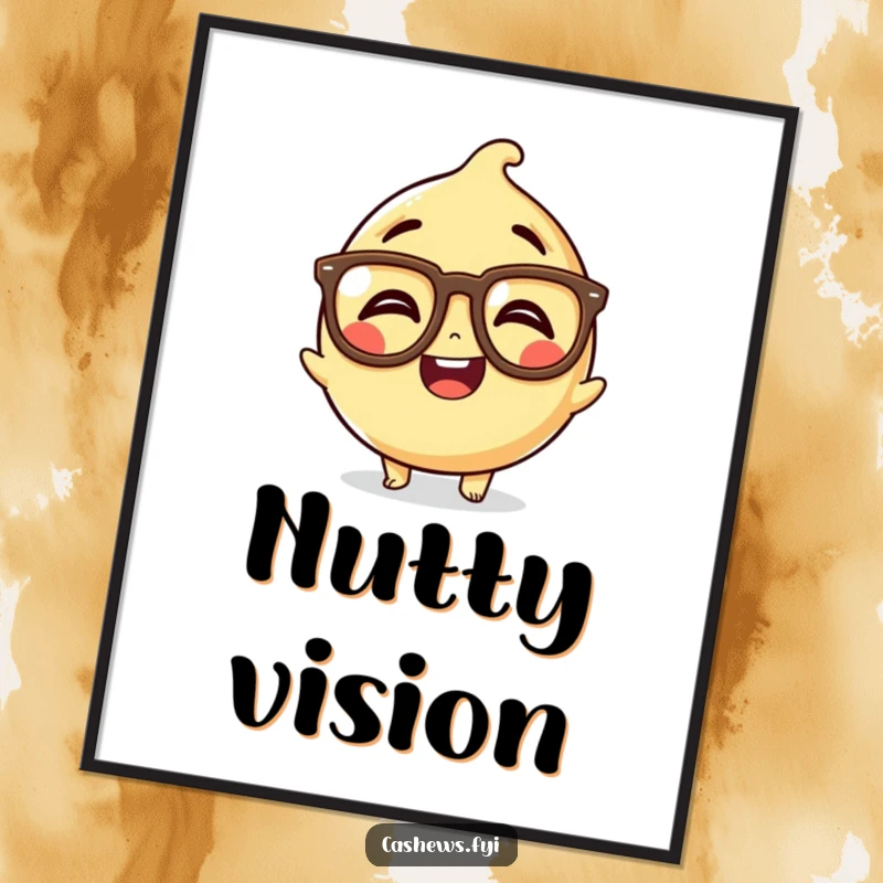 Funny Kawaii Cashew Digital Art: A printable featuring a cashew character in oversized spectacles, laughing heartily, offering instant humorous decor.