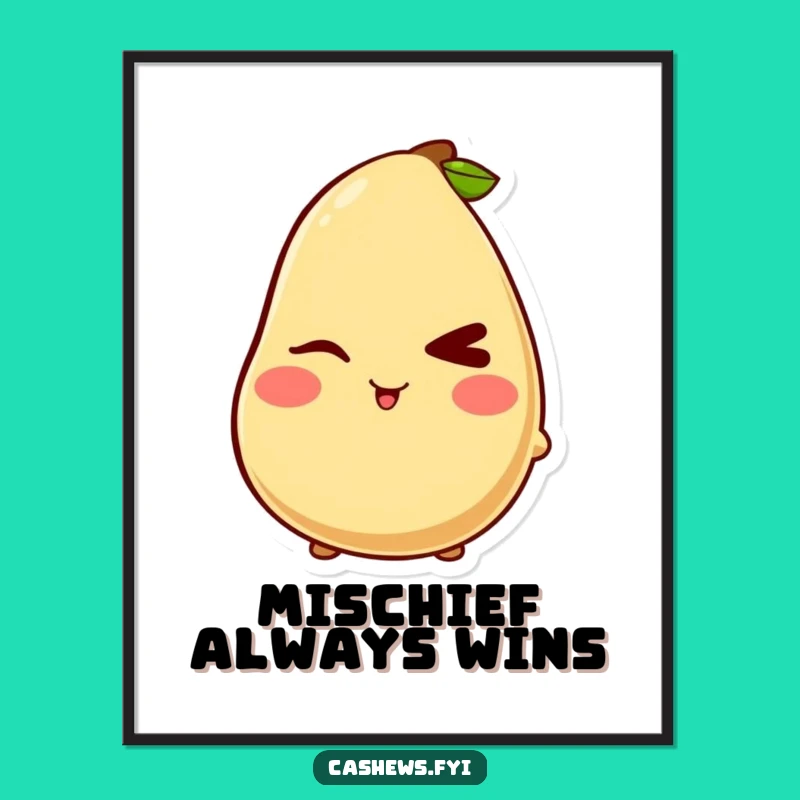 Funny Kawaii Cashew Wink Digital Art: Instant Mischief Download, Perfect Funny Gift