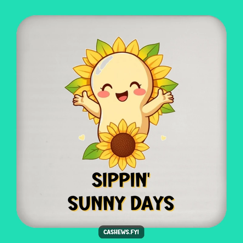 Funny Cashew Nut Sunflower Coaster - Nature's Protection, Giftable Charm!