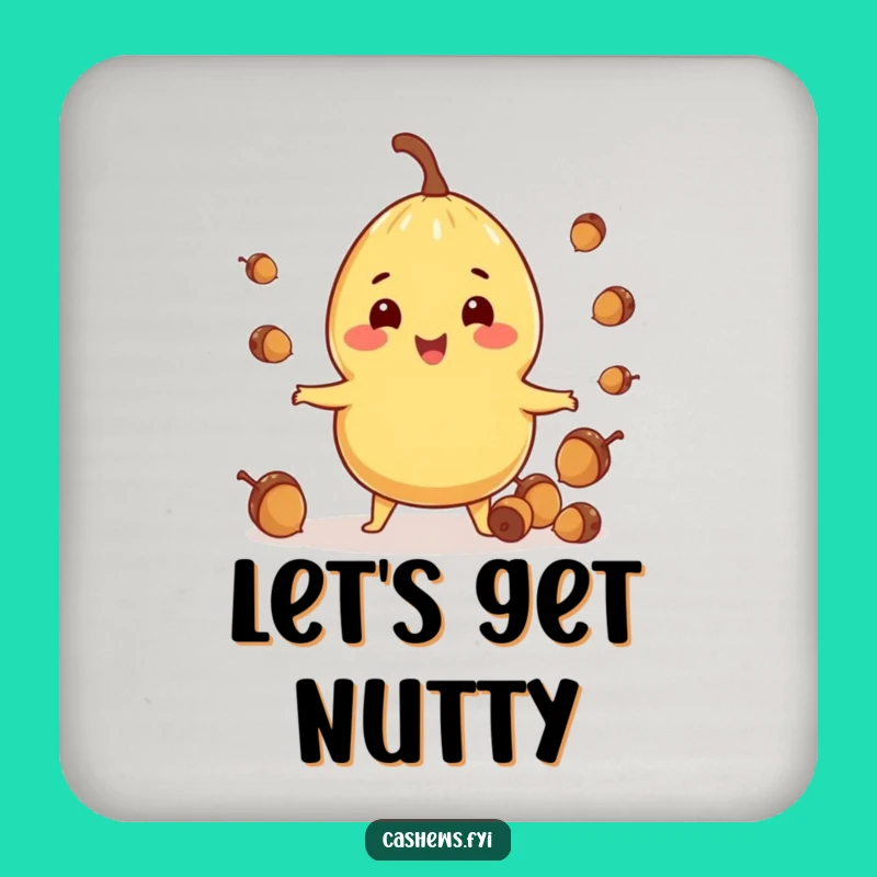 Funny Juggling Cashew Drink Coaster: Protect Surfaces with Hilarious Nutty Art