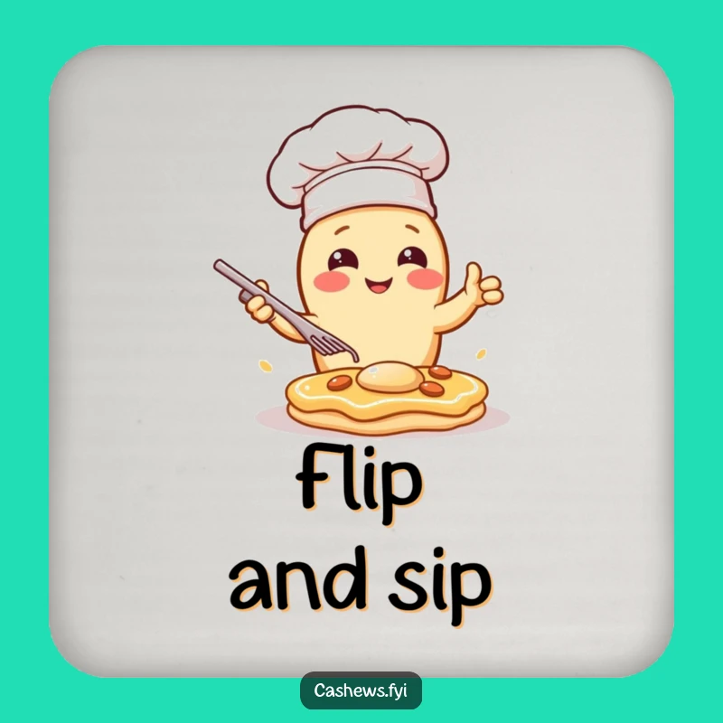 Funny Kawaii Cashew Chef Drink Coaster: Dramatic Flip, Hilarious Surface Protection