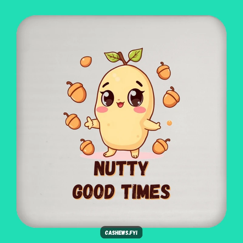 Funny Kawaii Cashew Juggling Acorns Coaster - Protect Surfaces with Cute Nutty Humor