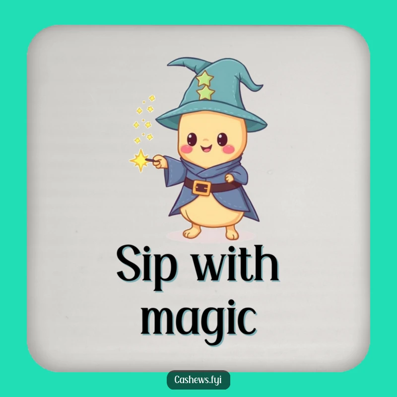 Funny Kawaii Cashew Wizard Coasters (Set of 4) - Magical & Hilarious Protection