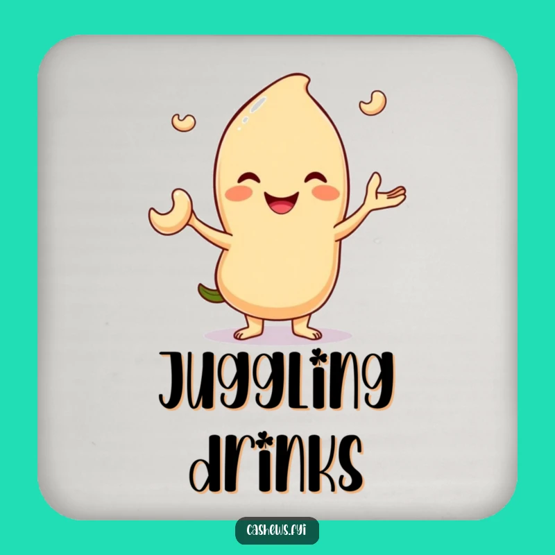 Funny Juggling Cashew Drink Coaster: Protect Surfaces with Nut Art, Hilarious Gift