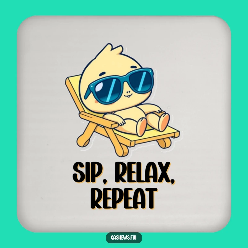 Funny Cashew Beach Bum Coaster: Hilarious Character Protecting Surfaces, Perfect Funny Gift!