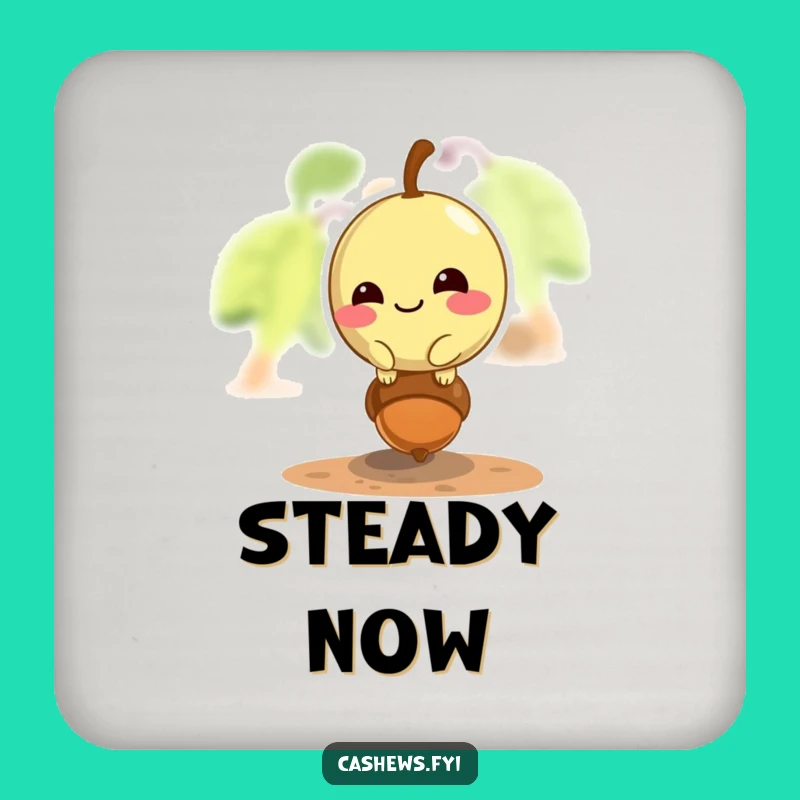 Funny Cashew Coaster Set: Mischievous Cashew Balancing Acorn Drink Protection