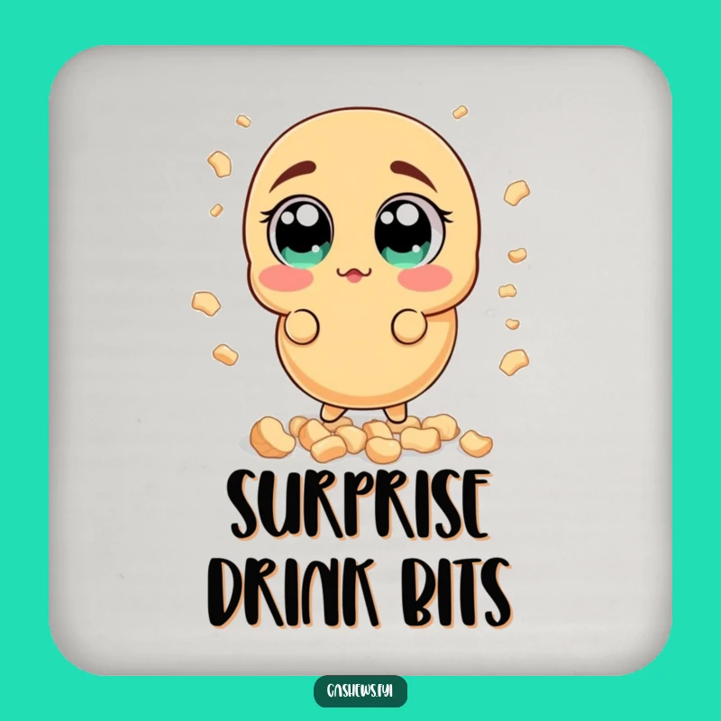 Funny Surprised Cashew Drink Coaster: Wide-Eyed Nut Protector, Humorous Reaction Gift