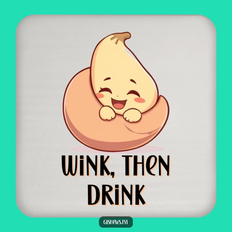 Funny Winking Cashew Coaster: Protect Surfaces with Nutty Charm and a Cheeky Wink