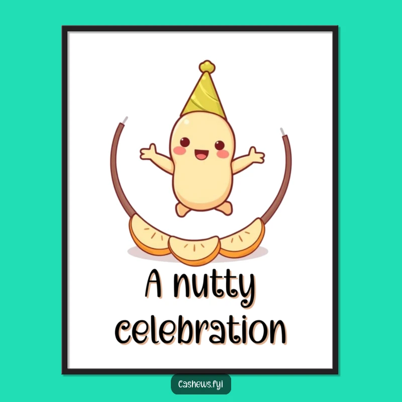 Funny Cashew Party Poster: Jumping Nut Art Print, Hilarious Celebration Wall Decor Gift