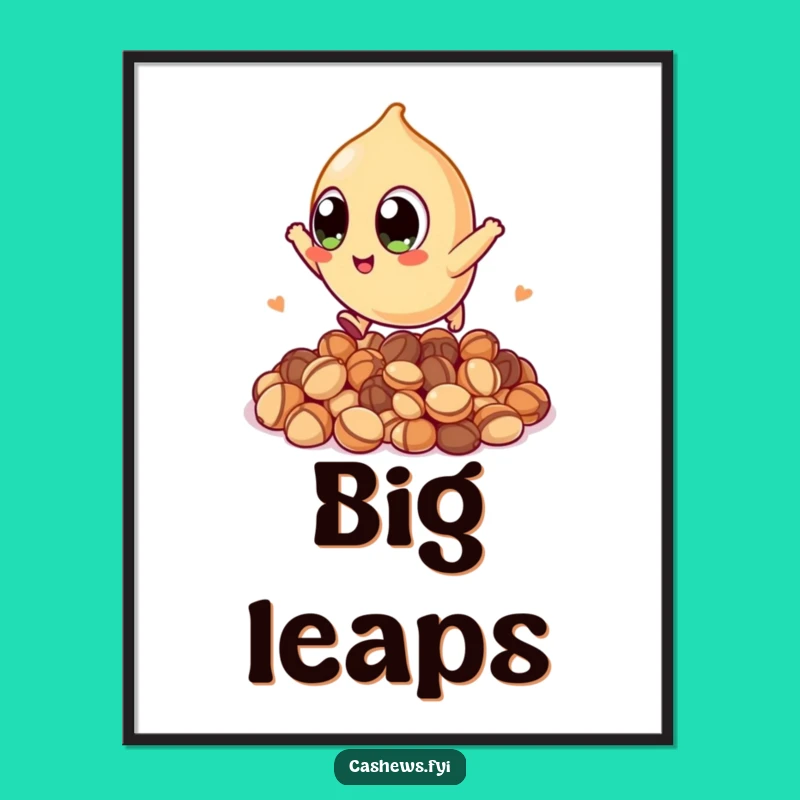 Funny Kawaii Cashew Poster: Big Eyes, Big Leaps, Hilarious Nutty Wall Art