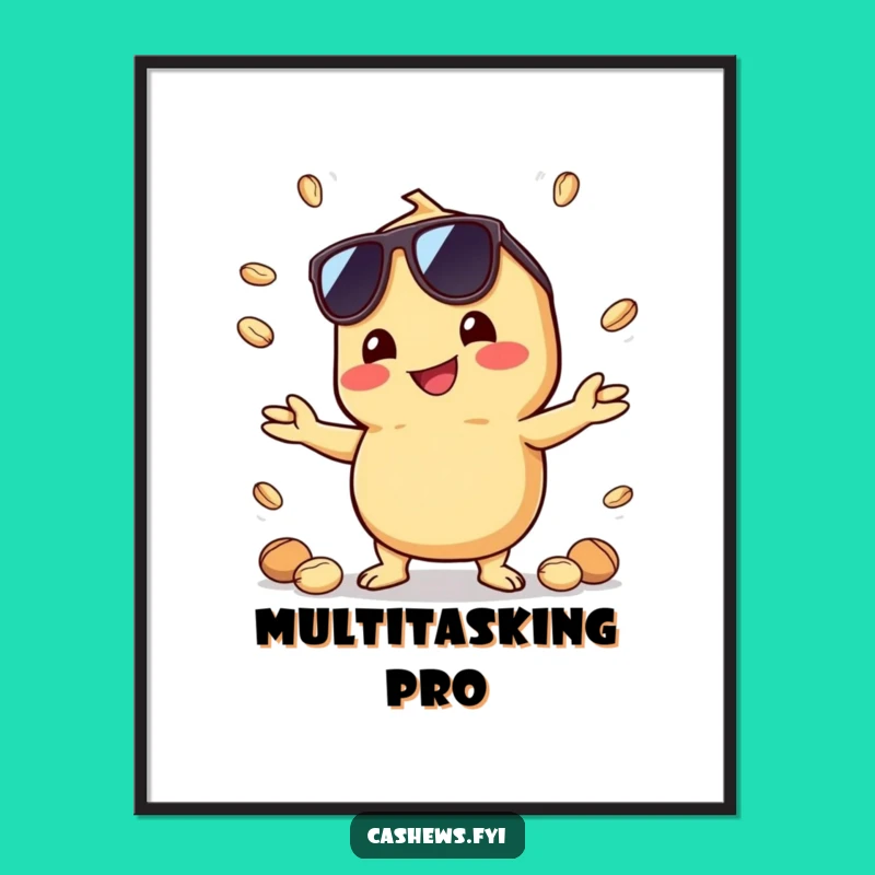 Funny Kawaii Cashew Poster: Cool Juggling Nut Art for a Hilarious Home Decor