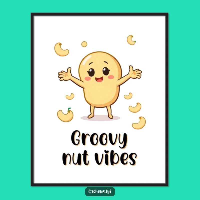 Funny Cashew Dance Poster: Energetic Wall Art for a Joyful Nutty Vibe