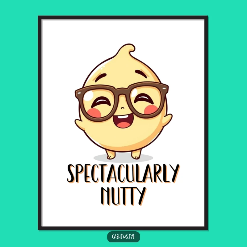 Funny Kawaii Cashew Spectacle Poster: Giggling Nutty Art, Hilarious Decor Gift