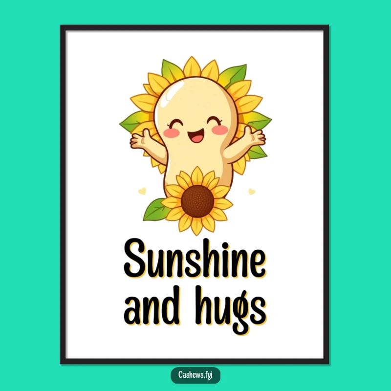 Funny Cashew Nut Sunflower Hug Poster - Nature Art, Perfect Wall Gift!