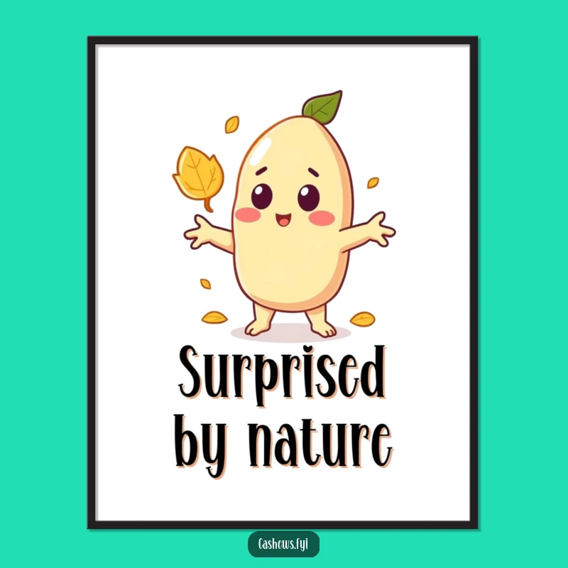 Funny Surprised Cashew Poster: Whimsical Autumn Leaf Art