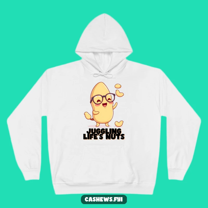 Funny Kawaii Cashew Hoodie: Cozy Spectacled Nut Juggler, Warm and Witty Snack Gift