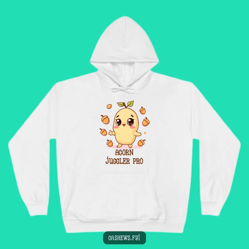 Funny Kawaii Cashew Juggling Acorns Hoodie - Cozy & Cute Nutty Sweatshirt Gift