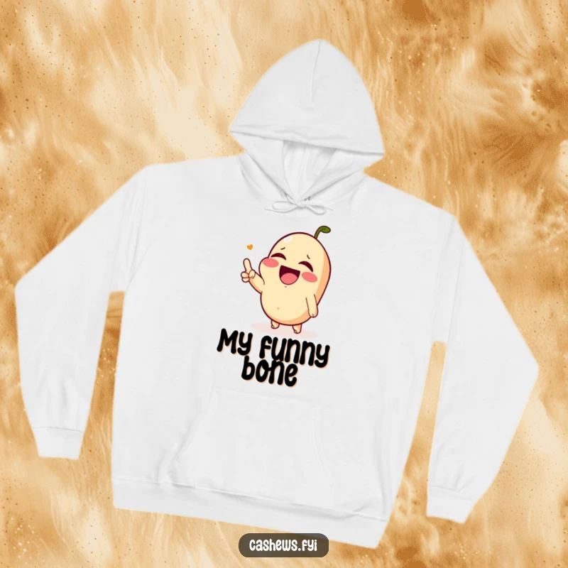 Funny and cozy hoodie featuring a Kawaii cashew laughing hysterically with watering eyes, perfect for ultimate comfort and humor.