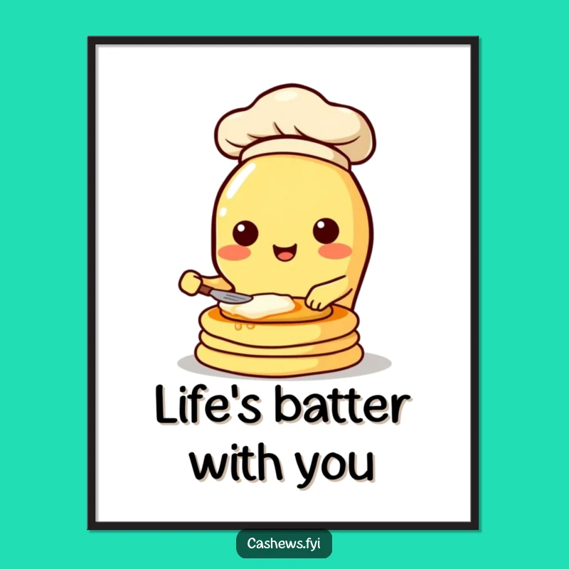 Free Printable Wall Art: Funny Cashew Chef Flipping Pancakes, Hilarious Kitchen Downloadable