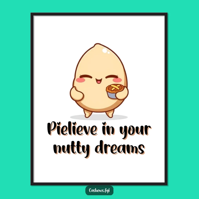 Funny Free Printable Wall Art: Winking Cashew Nut with Pie - Quirky Downloadable Decor