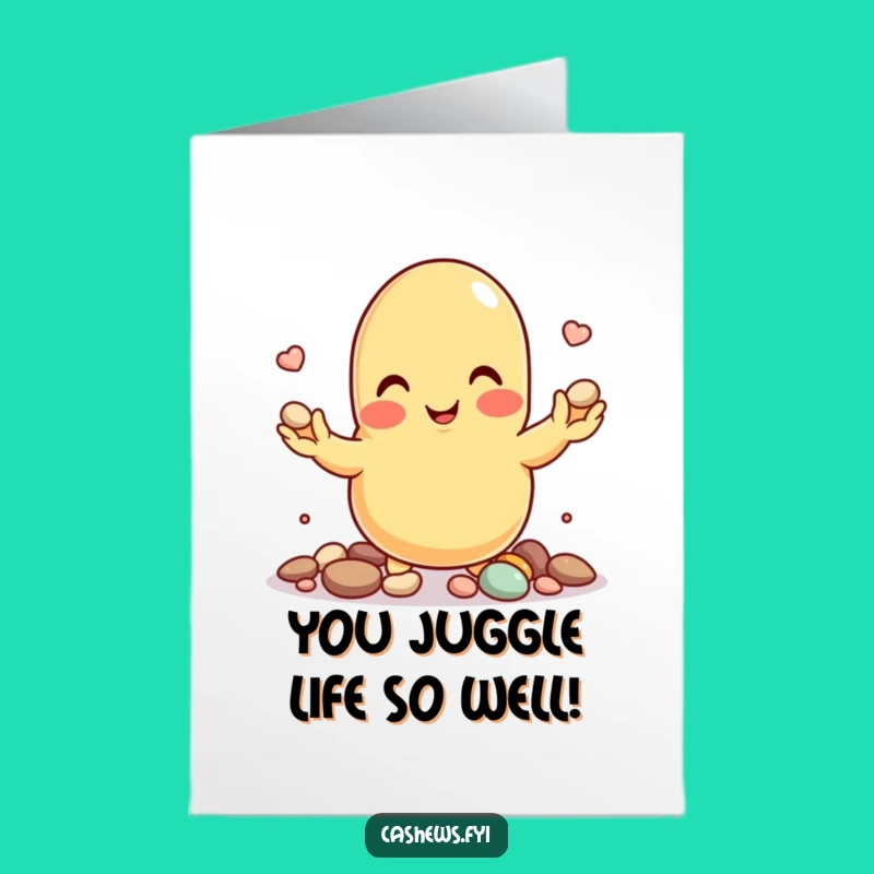 Free Printable Funny Cashew Juggling Card: Pebble Tricks for a Happy Birthday