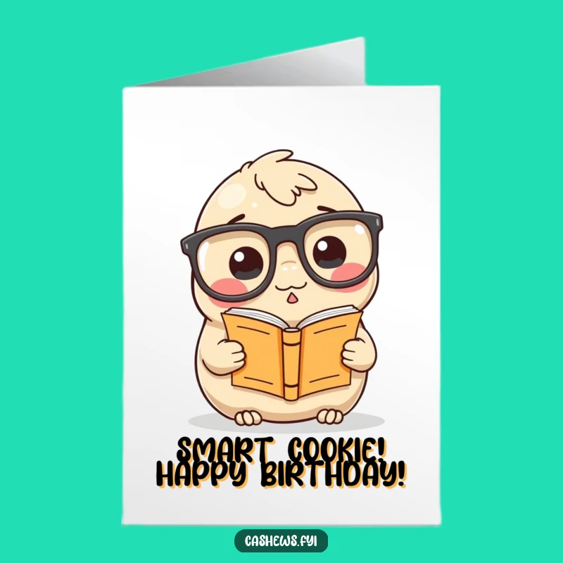Free Printable Birthday Card: Studious Cashew in Glasses for a Whimsical Downloadable Gift