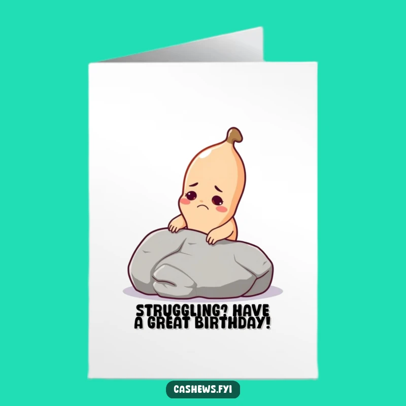 Free Printable Birthday Card: Funny Cashew Lifting Pebble Gift