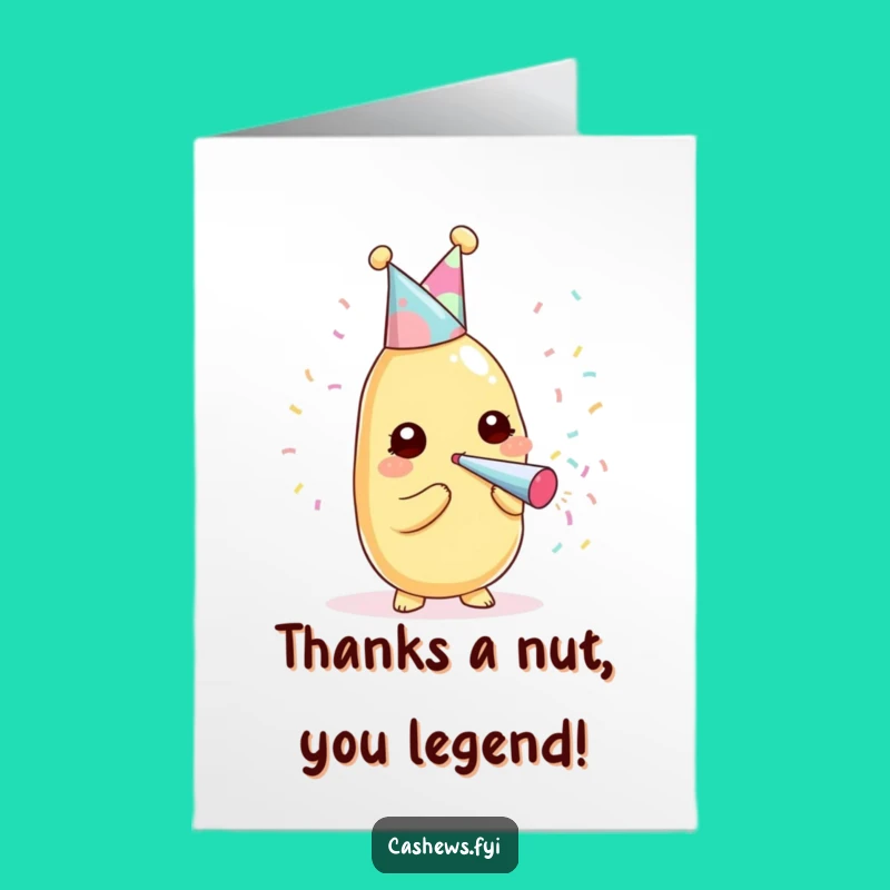 Free Printable Thank You Card: Funny Kawaii Cashew Party Pop Gratitude Downloadable Gift