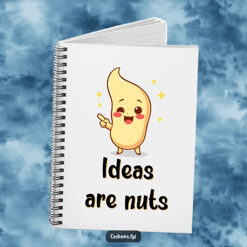 Funny notebook with an excited cashew character pointing at a sparkling, imaginary cashew, ideal for journaling inspired thoughts.