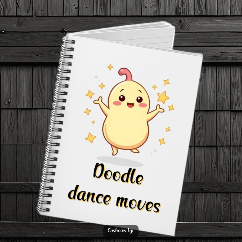 Funny Notebook: A cashew dances with swirling stars, ideal for jotting down notes with a dose of rhythm and humor.
