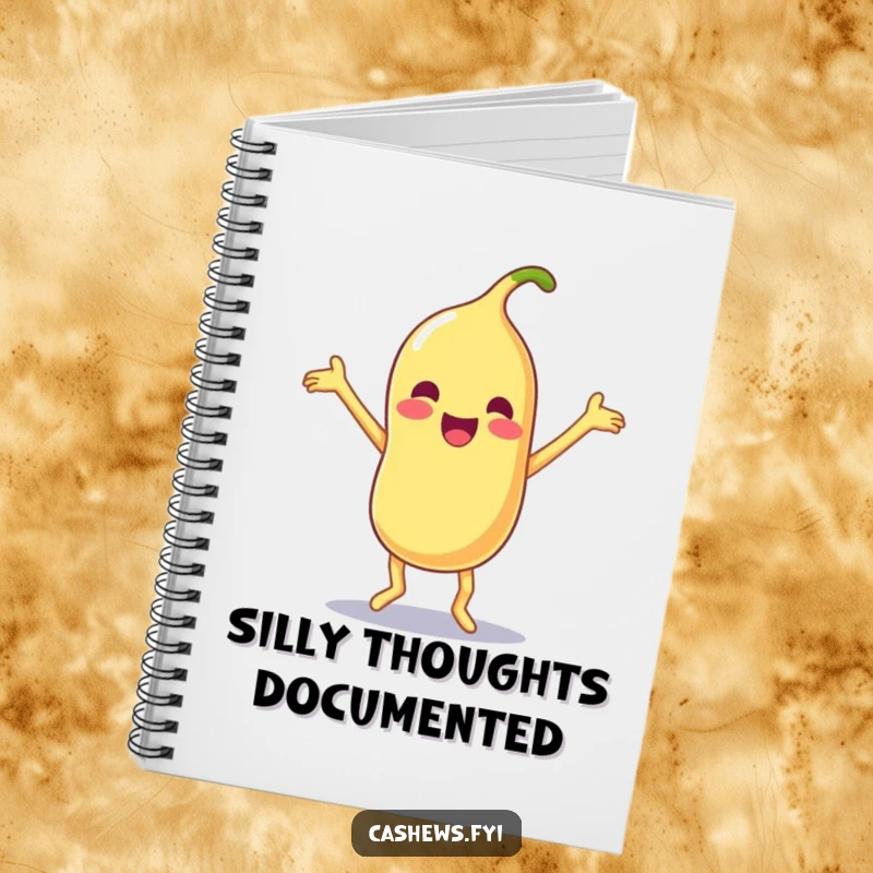 Funny notebook with a Kawaii cashew doing a silly dance with limbs flailing joyfully, perfect for jotting down moves and ideas.