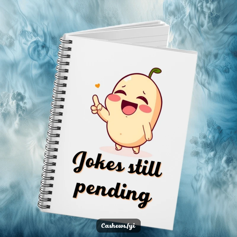 Funny notebook with a Kawaii cashew laughing hysterically with watering eyes, ideal for journaling and jotting down jokes.
