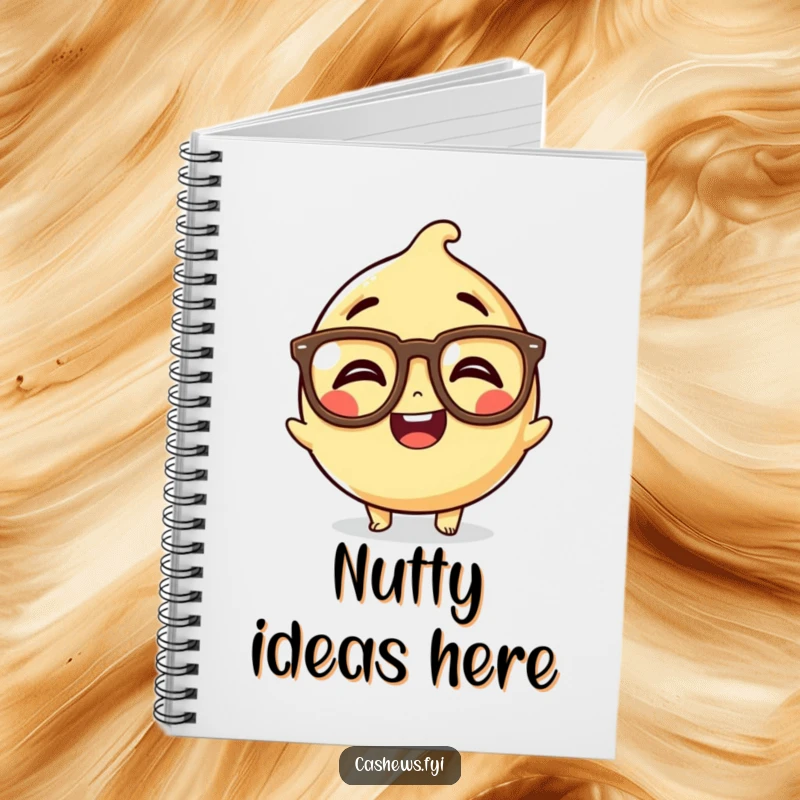 Funny Kawaii Cashew Notebook: A journal featuring a cashew character with large, comical spectacles, giggling, perfect for jotting down funny thoughts.