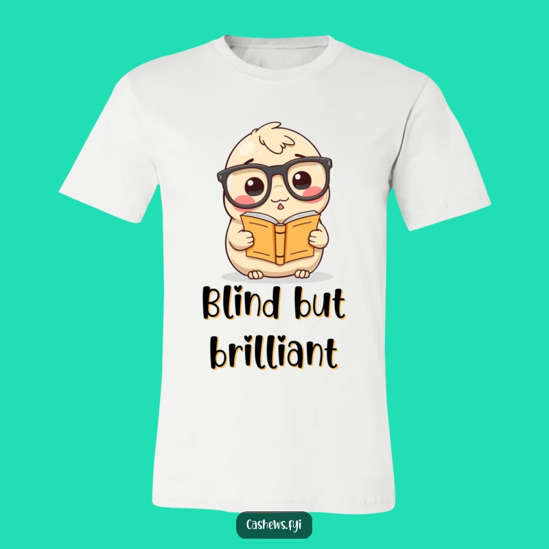 Funny Cashew T-Shirt: Nerdy Nut with Big Glasses Reading Tee